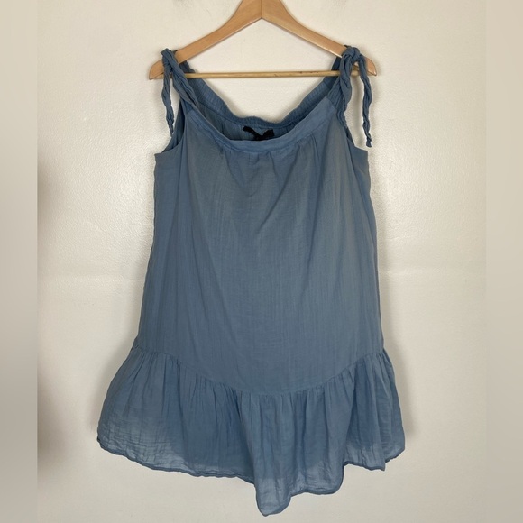 BCBG Max Azria Women's Tunic Top Size L Color Blue Gauze Ruffle Sleeveless - Picture 2 of 9